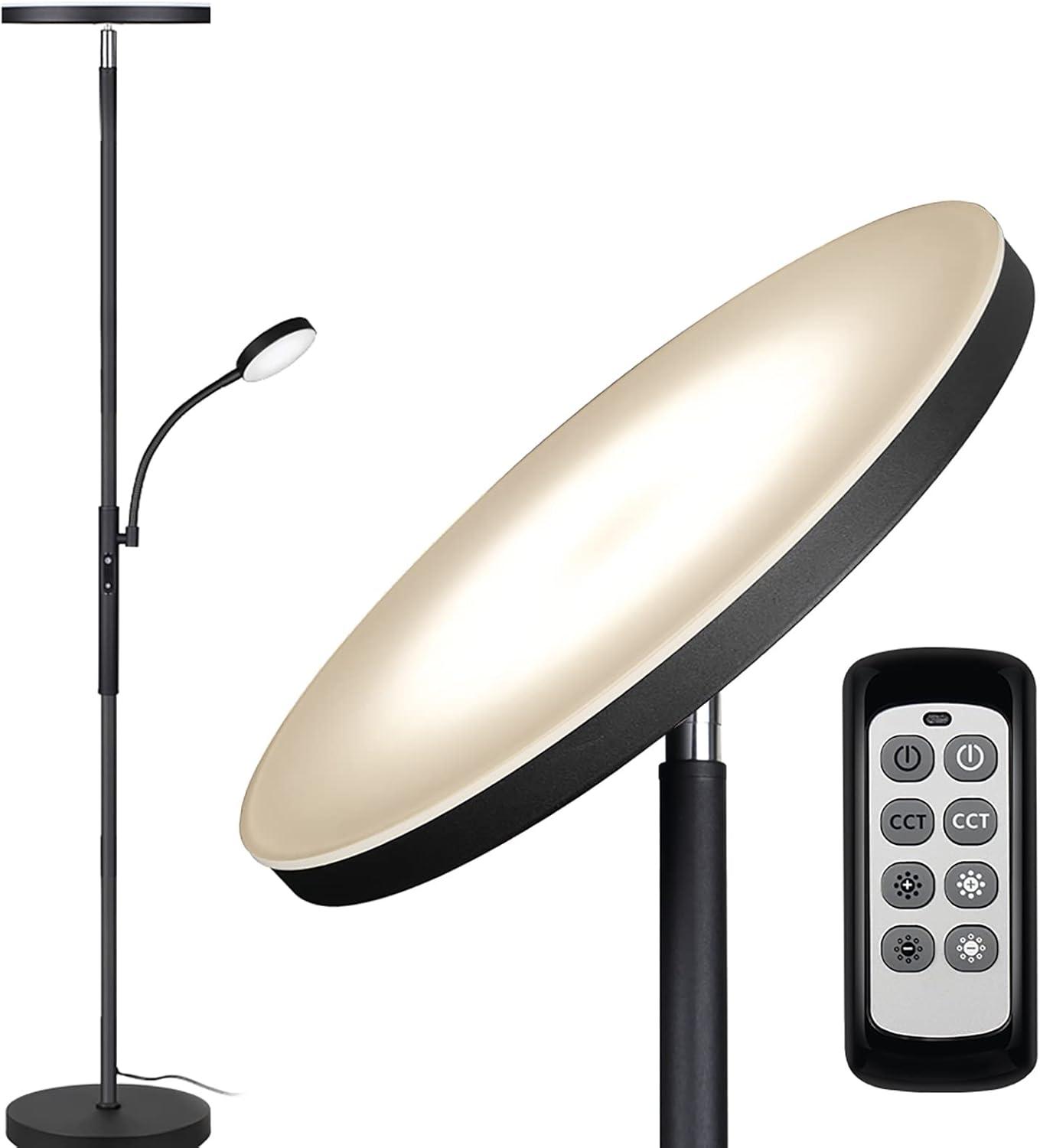 Floor Lamp - Dimunt LED Floor Lamps for Living Room Bright Lighting, 27W/2000LM Main Light and 7W/350LM Side Reading Lamp, Adjustable 3 Colors 3000K/4500K/6000K Tall Lamp with Remote & Touch