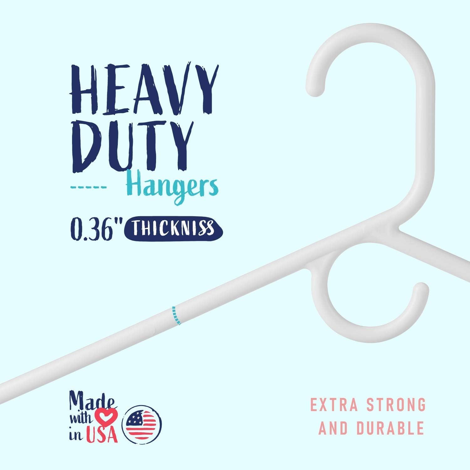 Hangorize USA-Made Heavy Duty Plastic Hangers, White - Pack of 24 Clothes Hangers with Hook for Scarves, Belts, Straps - Clothing, Suit, and Coat Hangers for Everyday Use