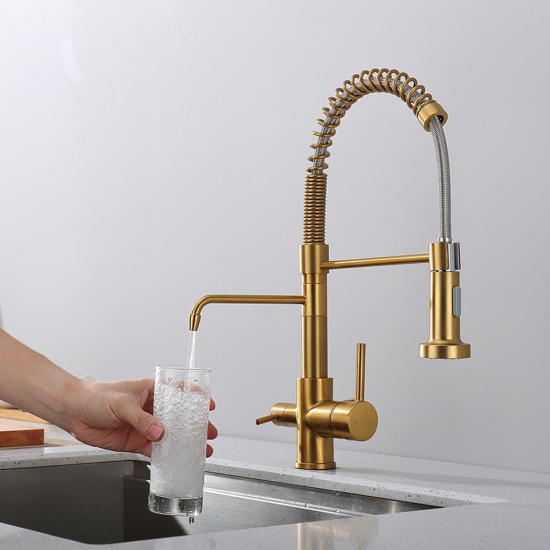 Brushed Gold Commercial Pull-Down Kitchen Faucet with Spray