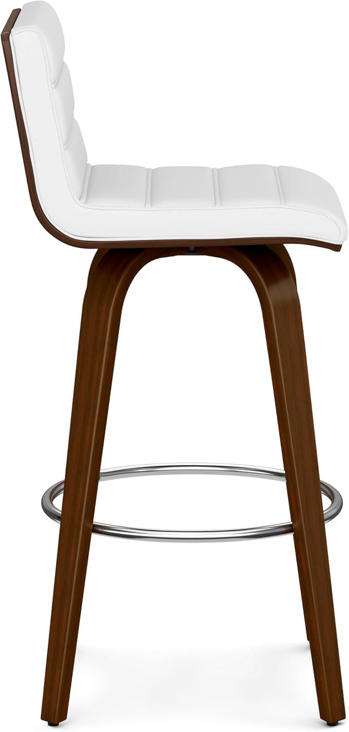 Simpli Home Roland Swivel Upholstered Mid-Century Modern Stool with Padded Seat and Back