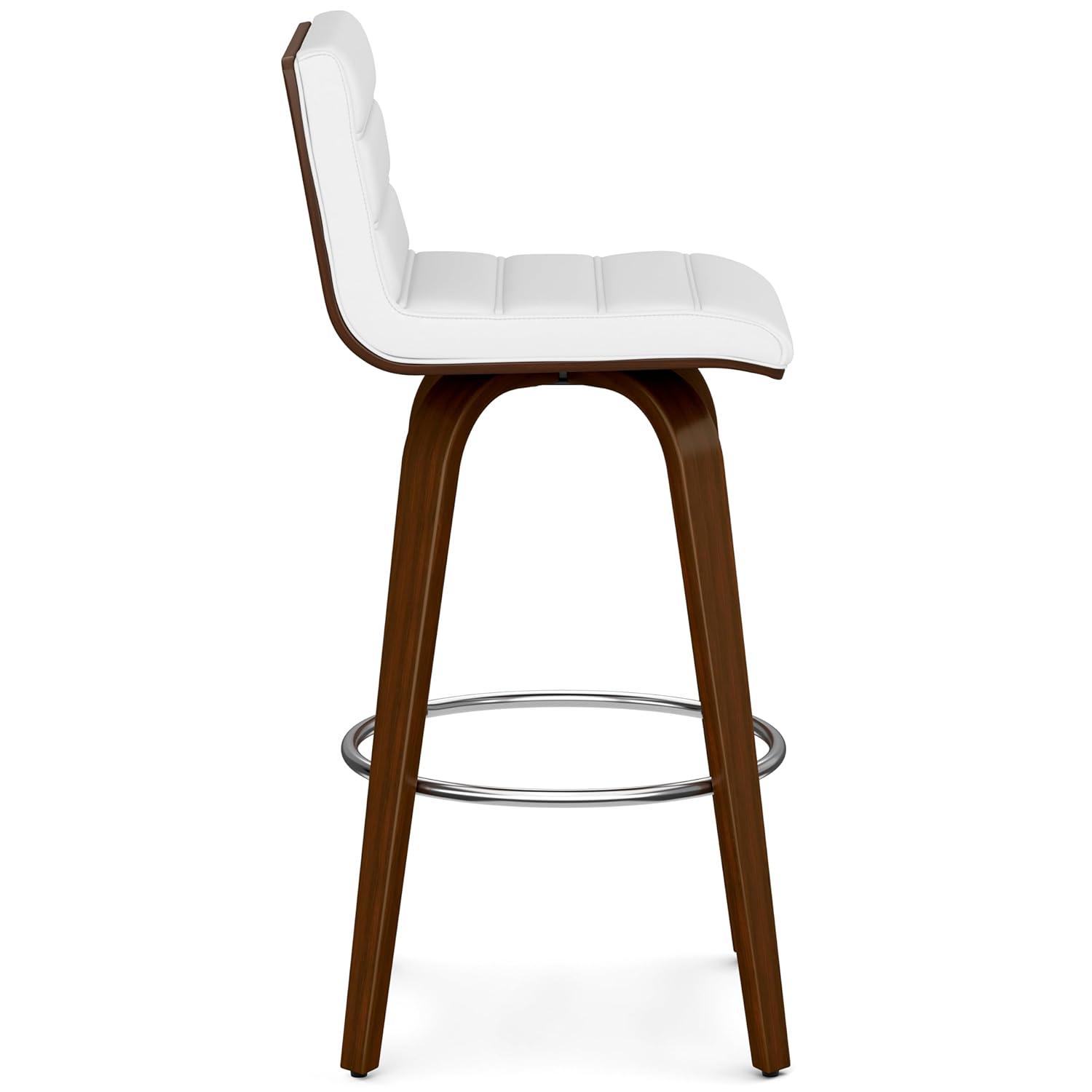 Simpli Home Roland Swivel Upholstered Mid-Century Modern Stool with Padded Seat and Back