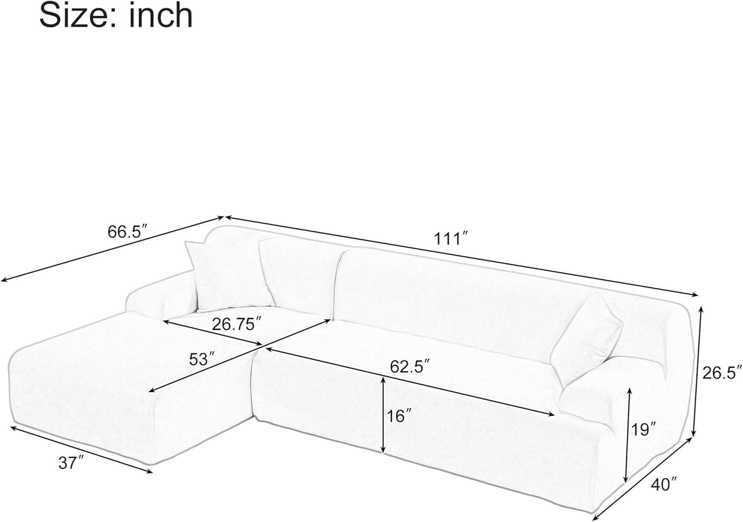 P PURLOVE L-Shape Sectional Sofa, Modern Minimalist Style Sectional Sofa Couch with 2 Free Pillows, 3-Seat Chenille Fabric Couch with Chaise Lounge for Living Room, Apartment, Office (Beige)