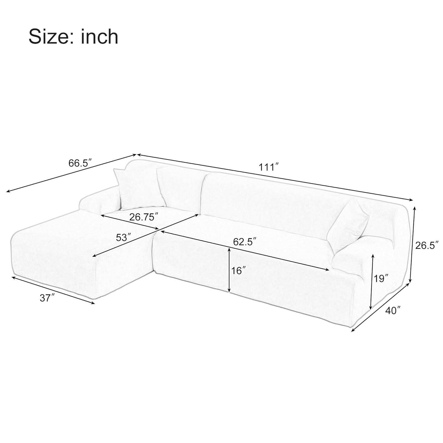 P PURLOVE L-Shape Sectional Sofa, Modern Minimalist Style Sectional Sofa Couch with 2 Free Pillows, 3-Seat Chenille Fabric Couch with Chaise Lounge for Living Room, Apartment, Office (Beige)