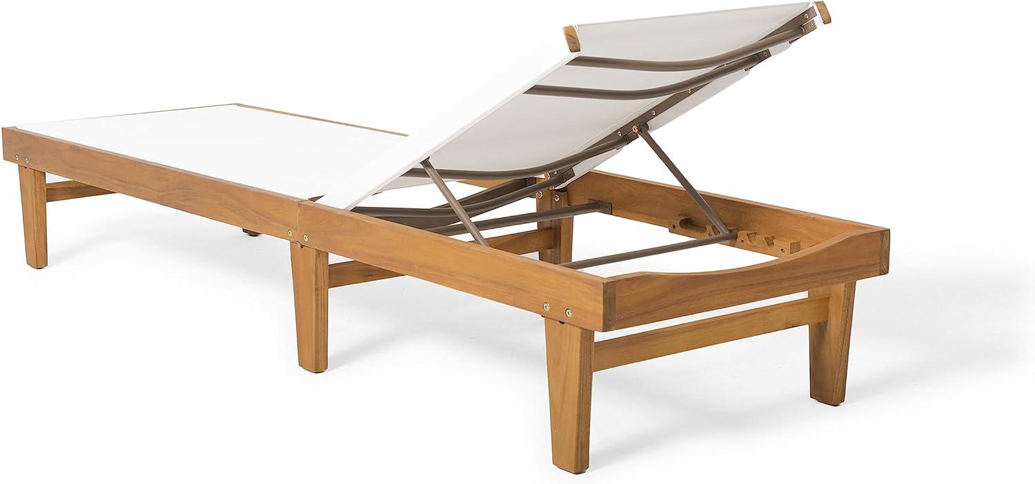 Summerland Acacia Wood Chaise Lounge -Teak/White - Christopher Knight Home: Weather-Resistant Patio Furniture