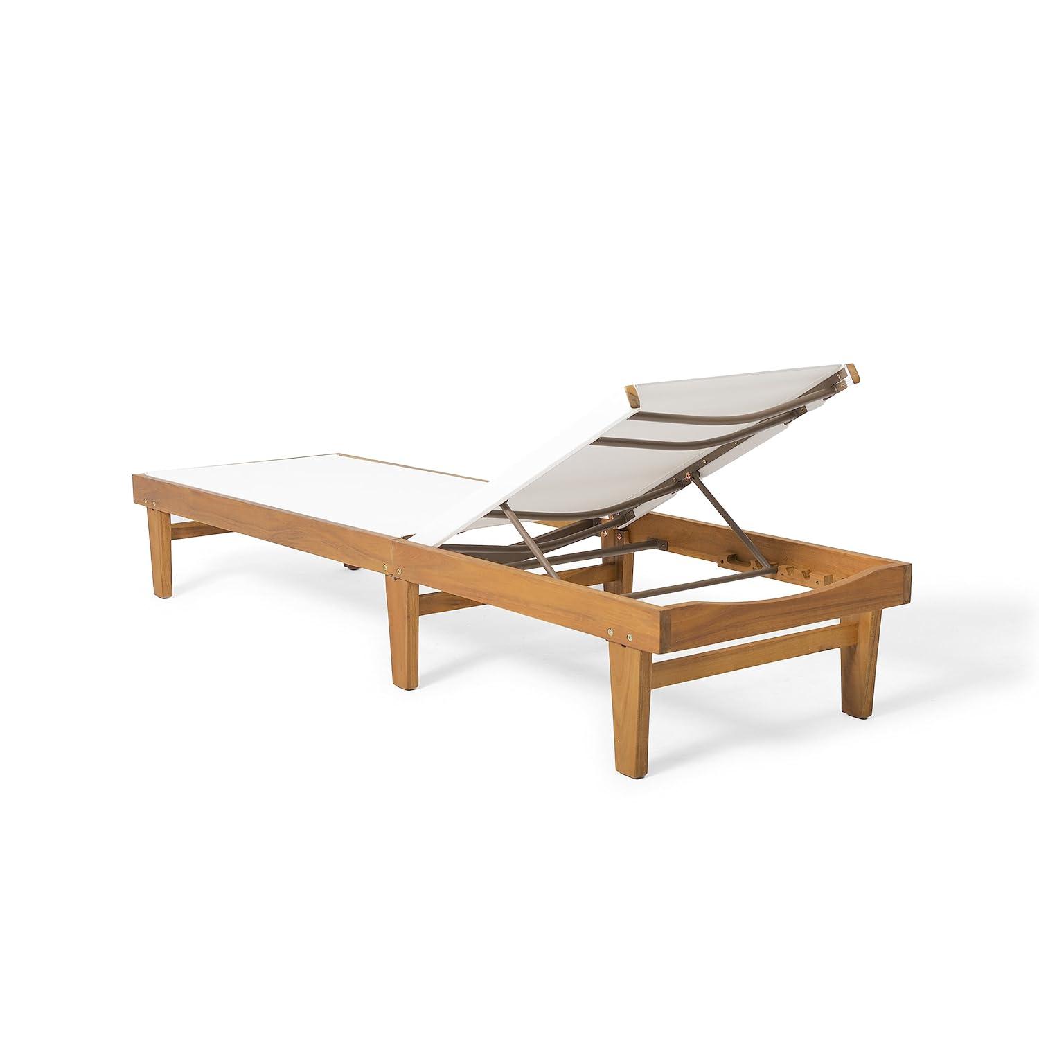Summerland Acacia Wood Chaise Lounge -Teak/White - Christopher Knight Home: Weather-Resistant Patio Furniture