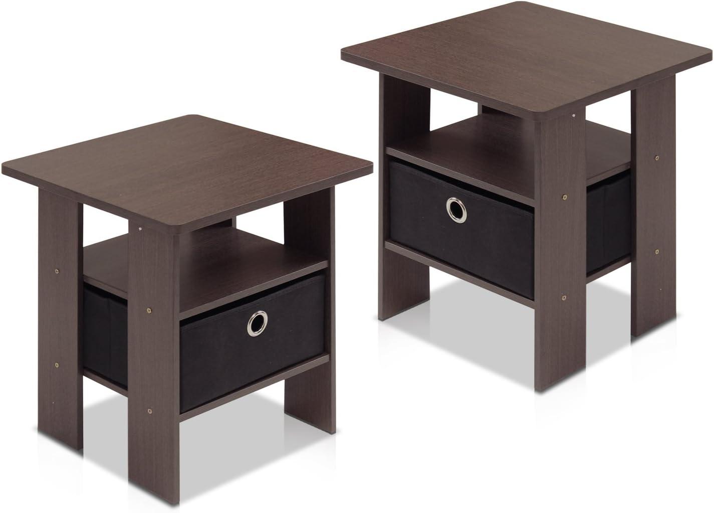 Furinno Andrey End Table Nightstand with Bin Drawer Set of 2, Multiple Colors