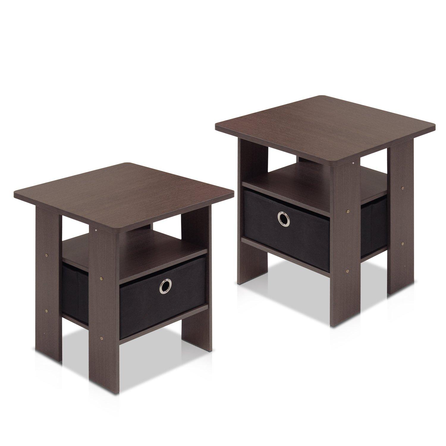 Furinno Andrey End Table Nightstand with Bin Drawer Set of 2, Multiple Colors