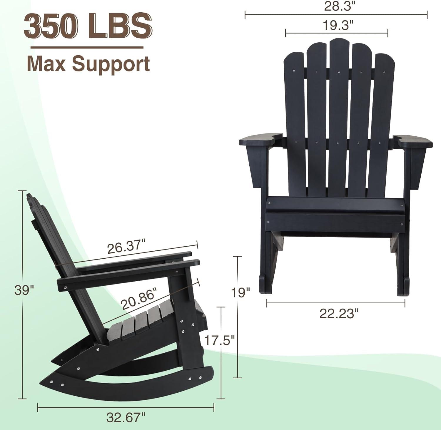 Flash Furniture Set of 2 Savannah Commercial Grade All-Weather Poly Resin Wood Adirondack Rocking Chairs with Side Table in Black