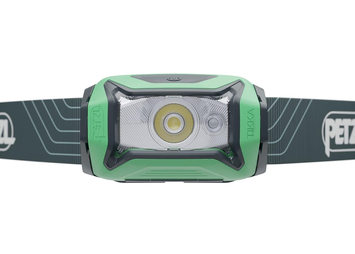 PETZL Tikka Headlamp - Compact 350 Lumen Light with Red Lighting, for Hiking, Climbing, Running, and Camping - Green