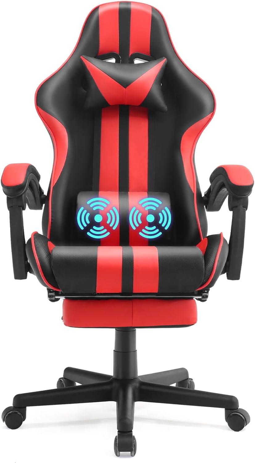 Ferghana Gaming Chair Massage Office Chair with Footrest, Ergonomic Swivel Gamer Chair with Lumbar Pillow & Headrest, Red