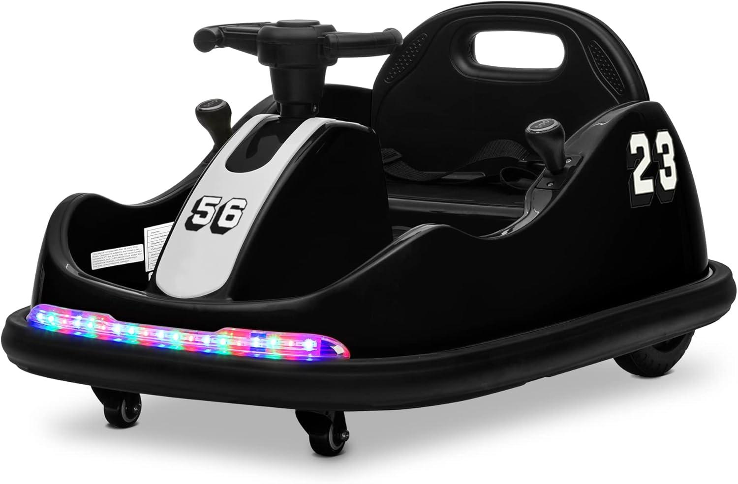 Black 12V Kids Electric Ride-On Bumper Car with LED Lights