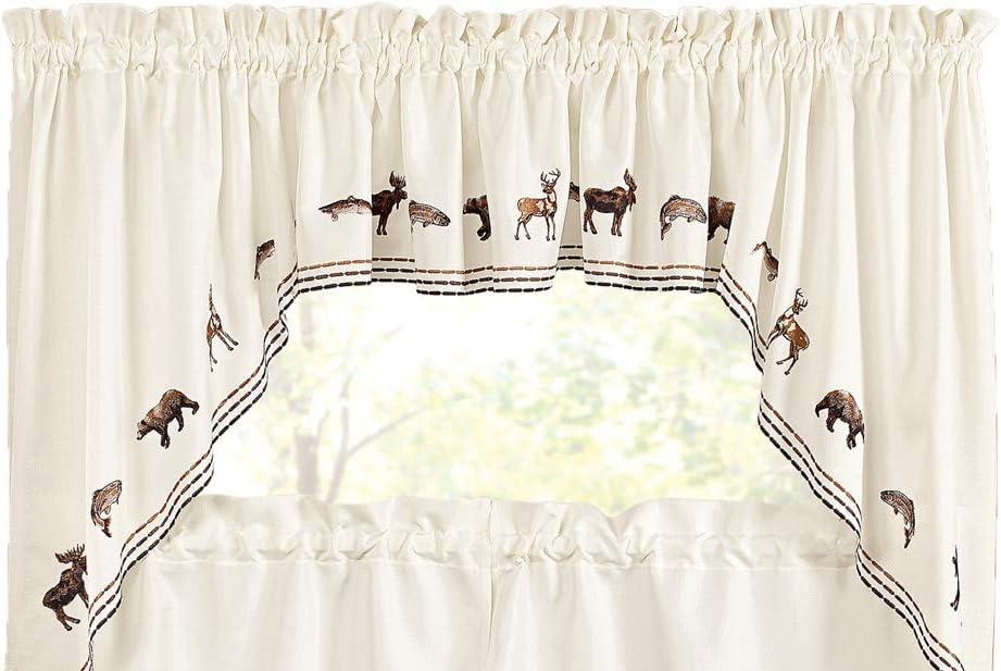Lodge Embroidered Off-White Cotton Rod Pocket Valance