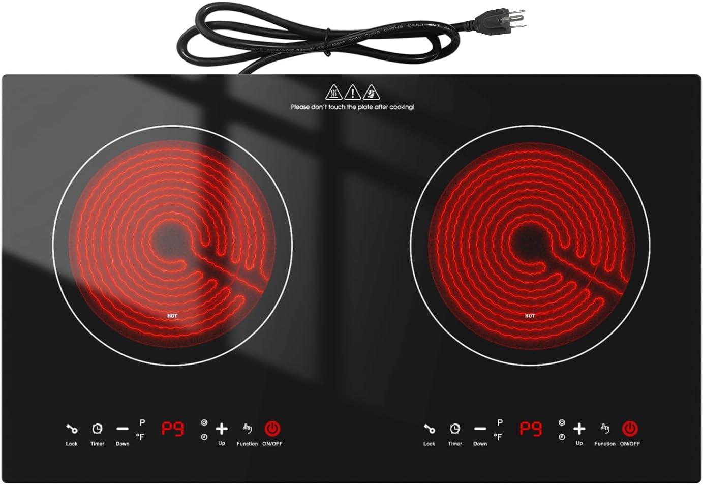 2400w Electric Cooktop, 24" Electric Stove 2 Burner Hot Plate Built-in Double Burner Cooktop with LED Touch Screen,9 Heating 9 Temperature,Kids Lock & Timer,Suitable for all Pans