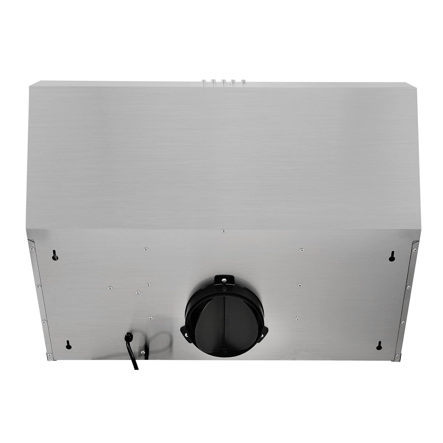 VESTA Chicago 750CFM Powerful 30'' Under Cabinet Range Hood With Seamless Stainless Steel Body, Single Motor, 3 Speeds Mechanical Button Control, Round 6" Top Vent, Baffle Filters, and LED Light