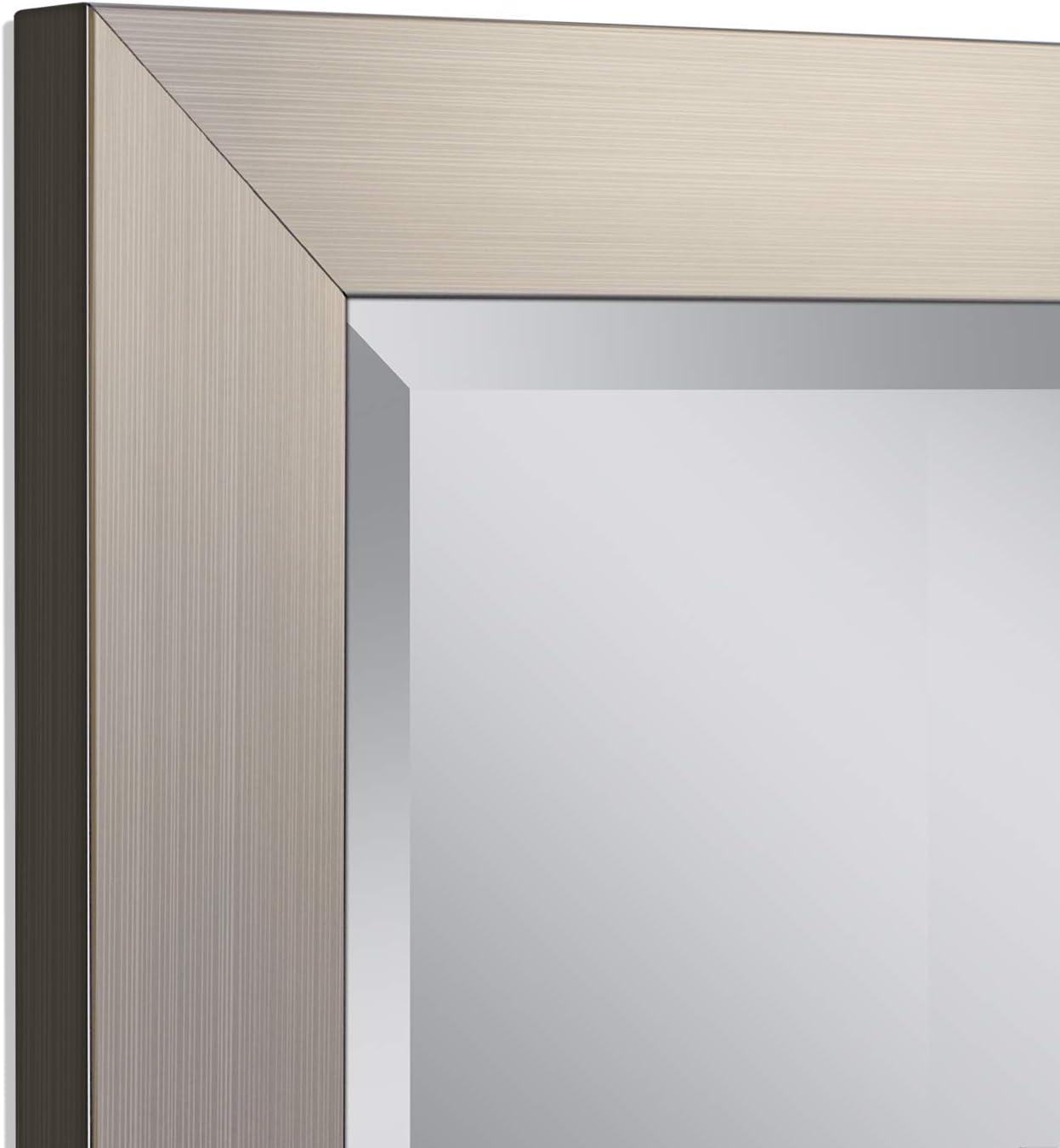 Brushed Nickel Polystyrene 26" x 32" Rectangular Beveled Wall Mirror