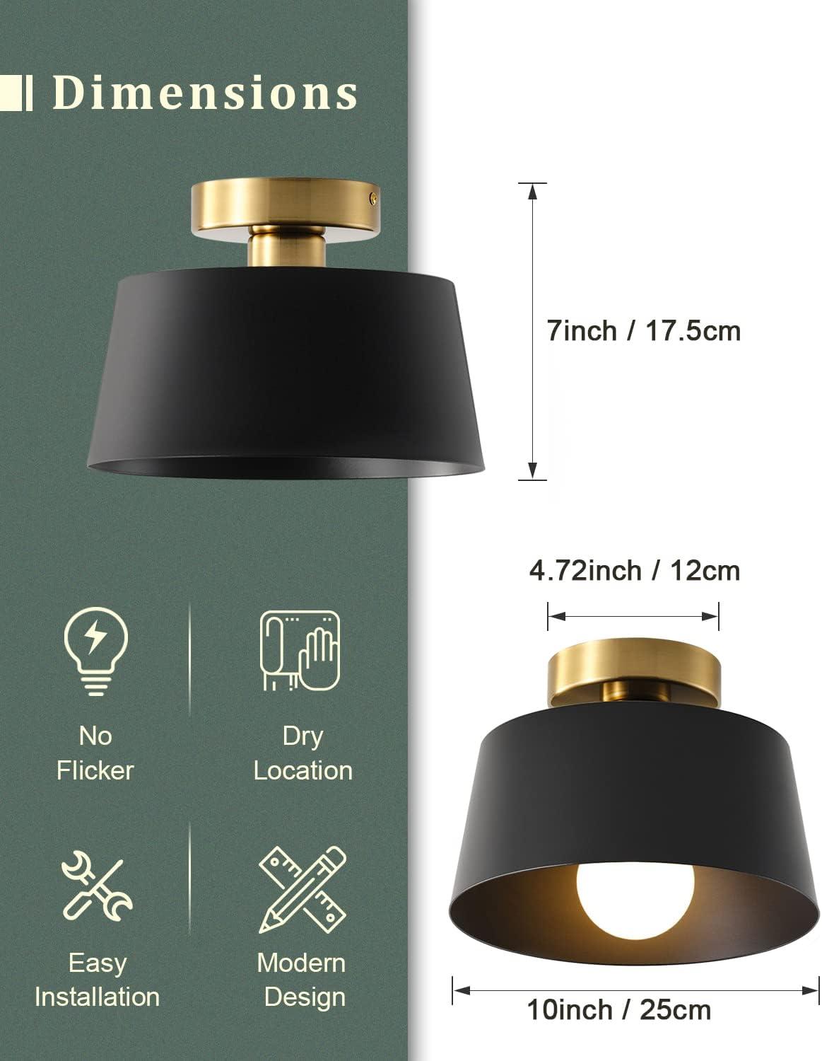 Matte Black and Gold Modern Semi Flush Mount Ceiling Light