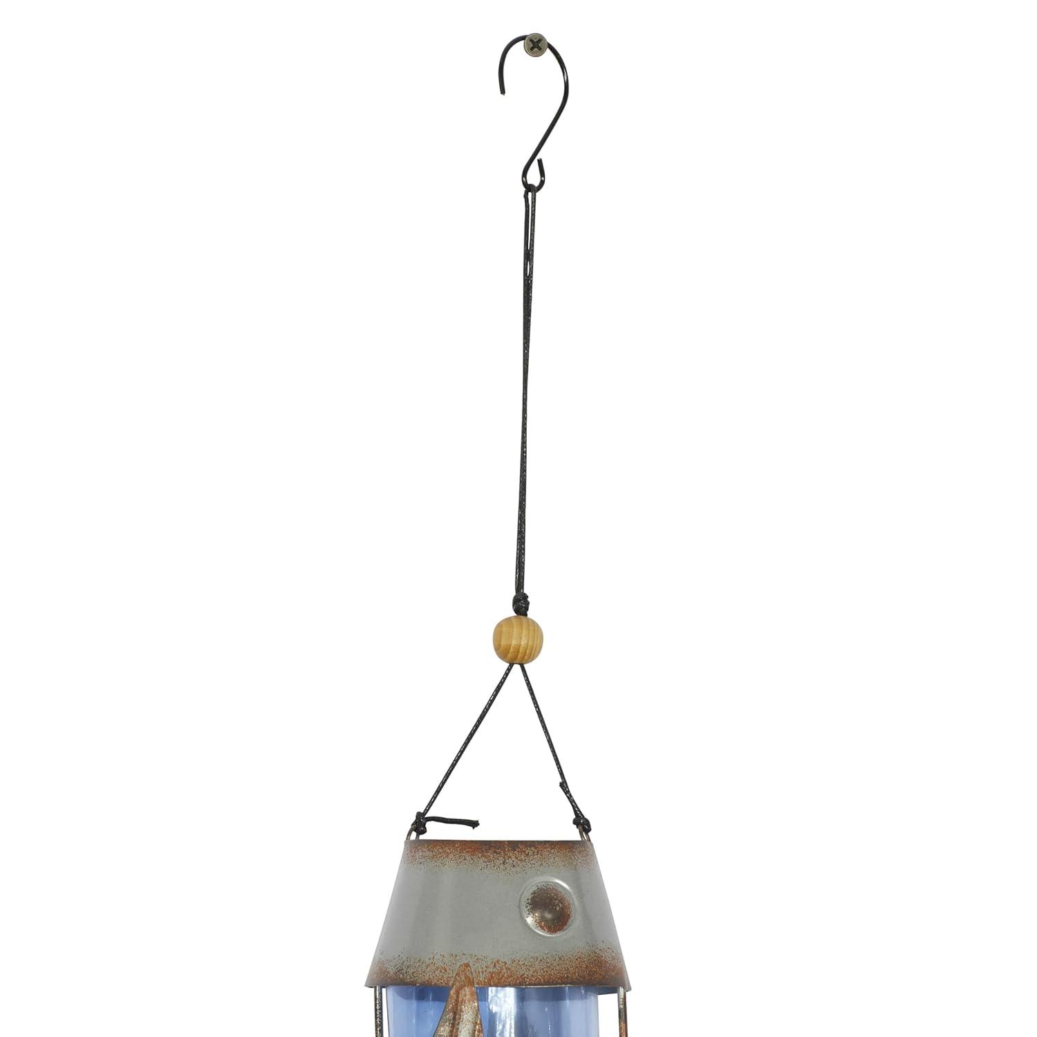 DecMode 32" Blue Metal Fish Windchime with Glass Bottle Body and Beads (2 Count)