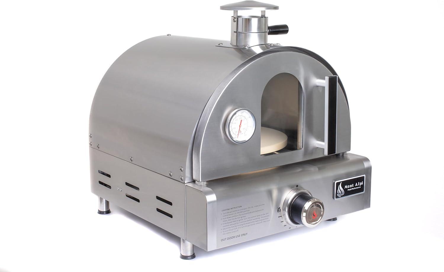 Mont Alpi MAPZ-SS Countertop Table Top Stainless Steel Portable Outdoor Gas Pizza Oven + Pizza Stone