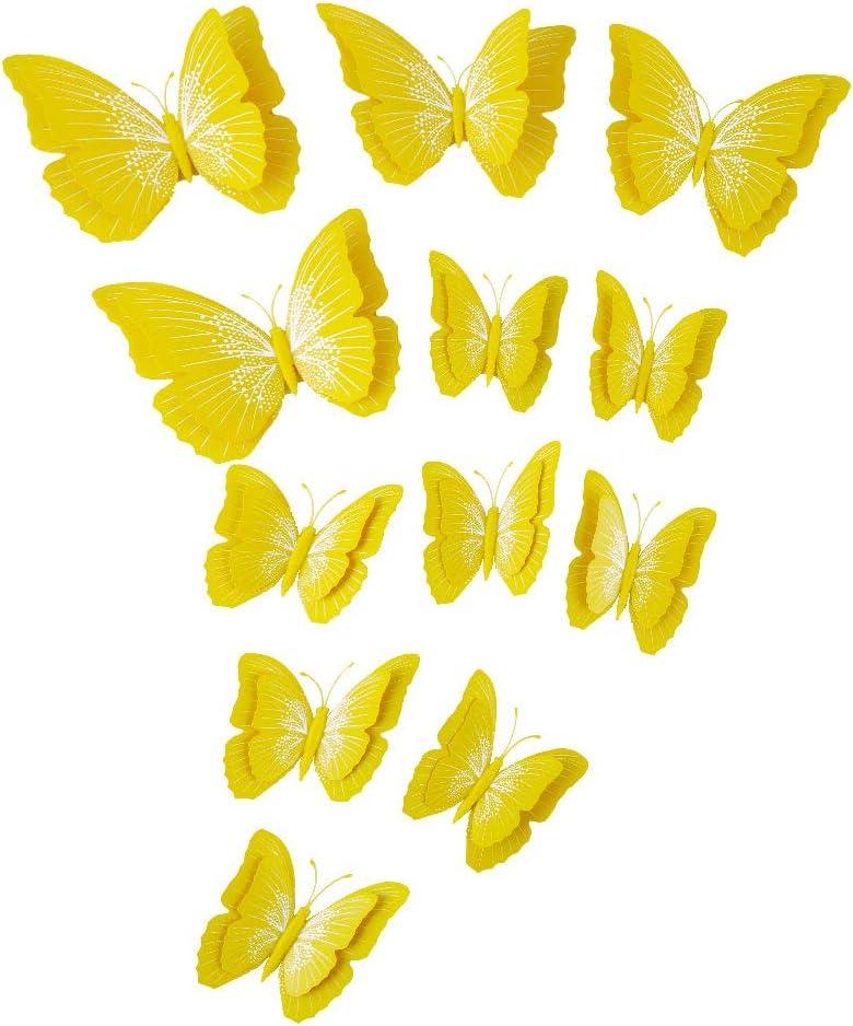 Unique Bargains Room 3D Butterfly Wall Stickers 12 Pcs Yellow