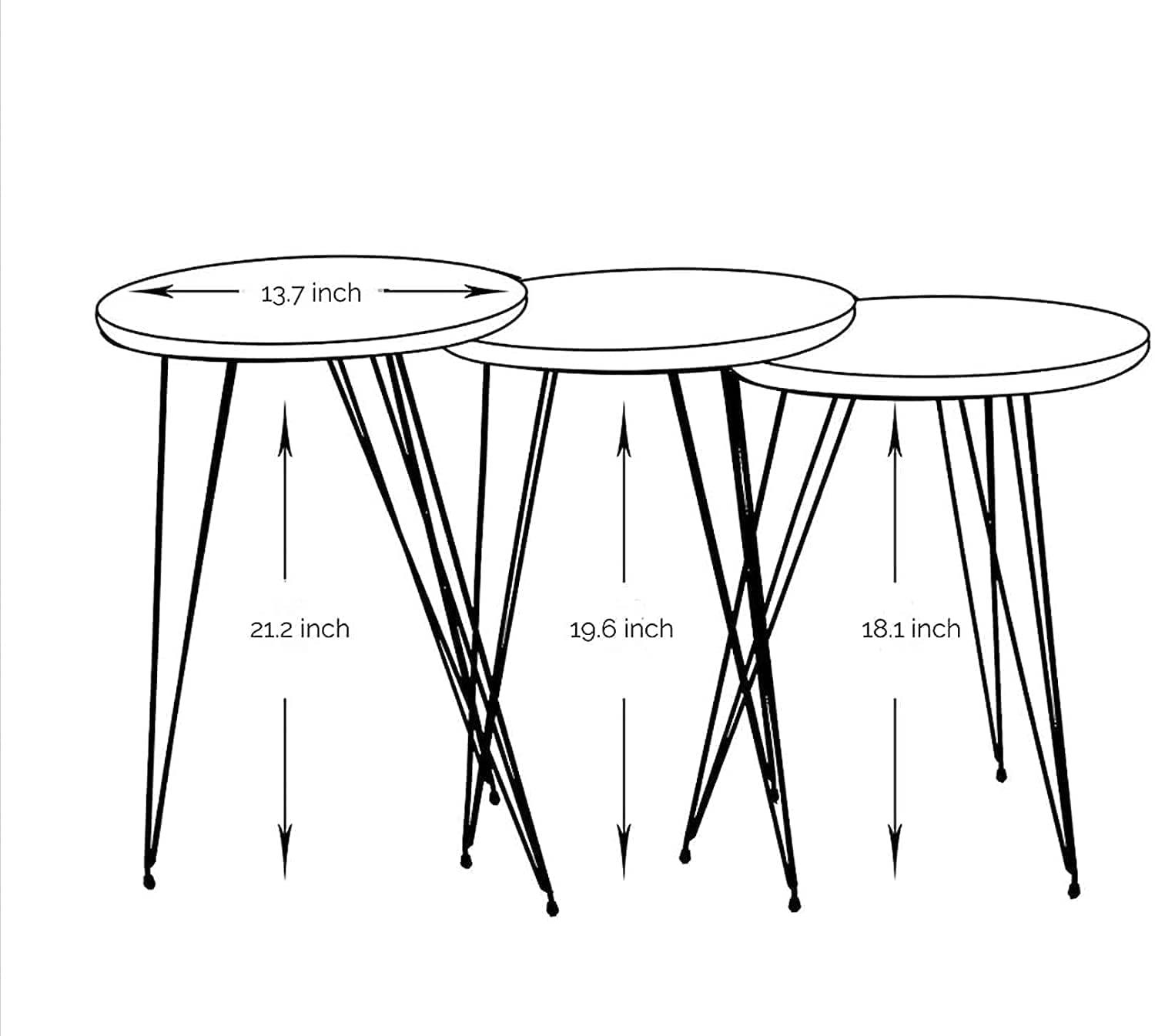 PAK HOME Set of 3 Grey Marble Nesting End Tables Round Wood Stacking Coffee Side Accent Table with Metal Legs for Living Room, Home Office, Nightstands for Bedroom