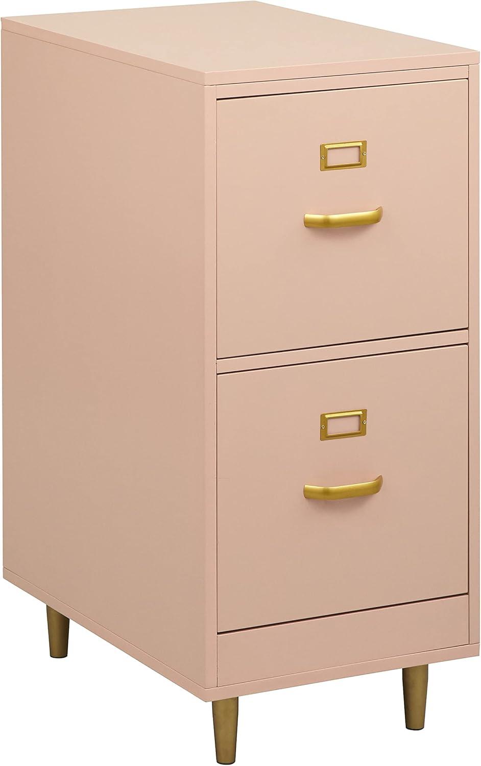 Buylateral 2 Drawer Dixie Filing Cabinet Blush Pink: Modern Vertical Storage, MDF Construction, 33"H x 15"W