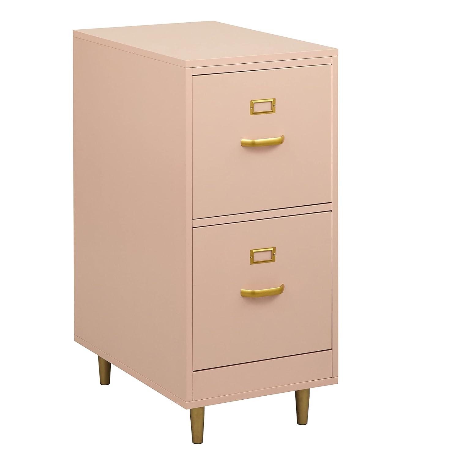 Buylateral 2 Drawer Dixie Filing Cabinet Blush Pink: Modern Vertical Storage, MDF Construction, 33"H x 15"W