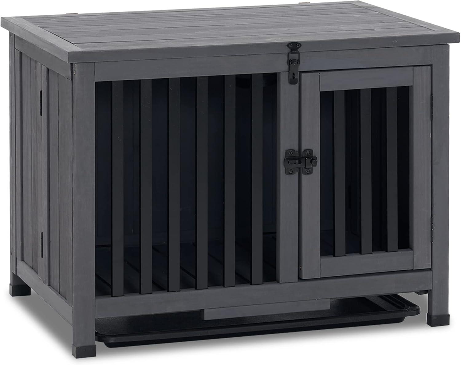 MCombo No Assembly Wood Dog Crate Furniture End Table 1256(Small,Grey)