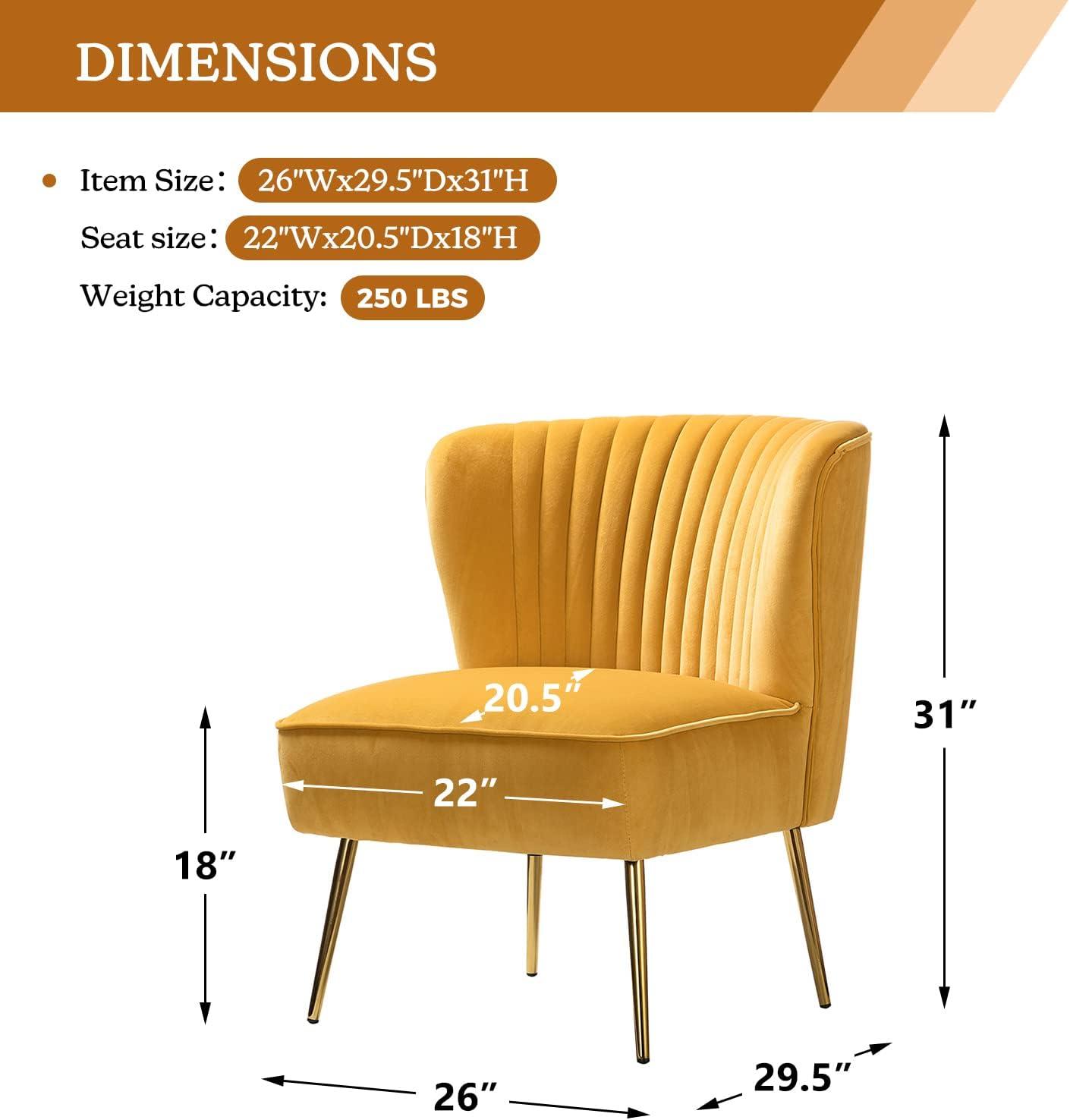 Comfy Velvet Accent Chair Transitional Armless Side Chair Gold Leg Vanity Living Room Adult Mustard