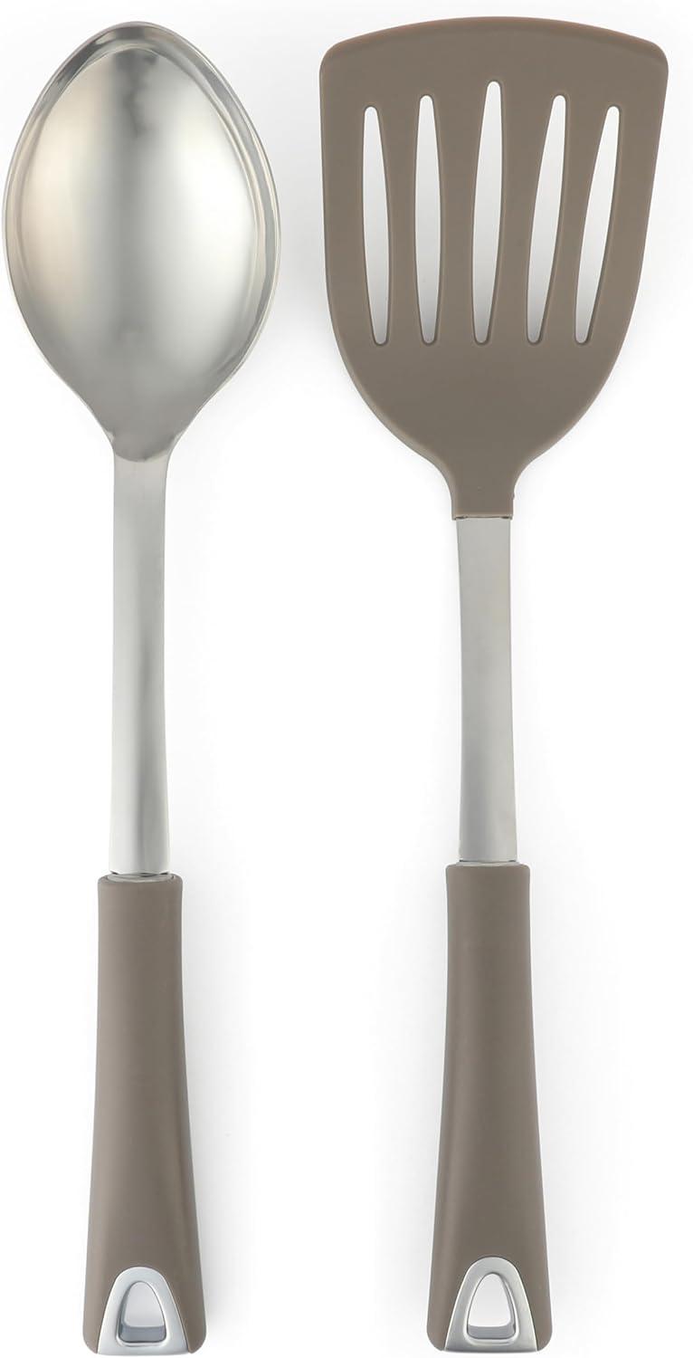 Linen White Ceramic Crock with Grey Kitchen Tools Set