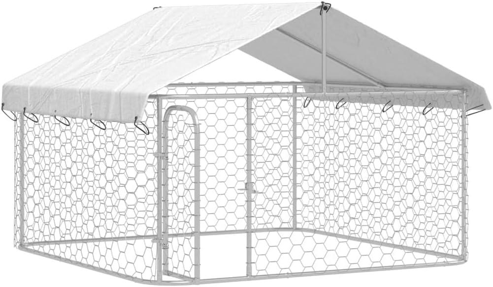 VidaXL 59.1'' H Powder Coated Steel Yard Kennel With Door