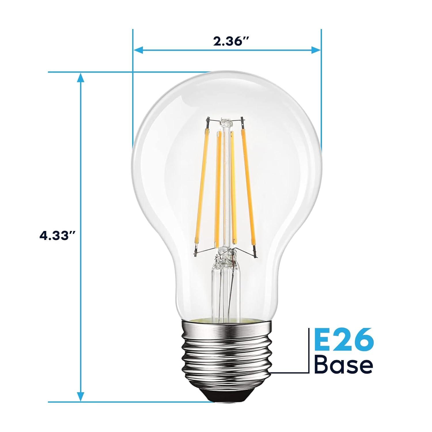 8 Watt (60 Watt Equivalent), Edison A19 LED, Dimmable Light Bulb, E26/Medium (Standard) Base