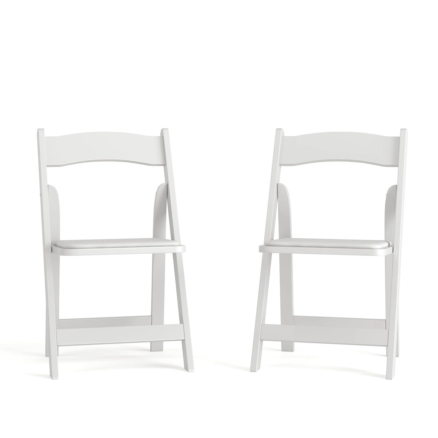 Flash Furniture 2 Pack HERCULES Series White Wood Folding Chair with Vinyl Padded Seat
