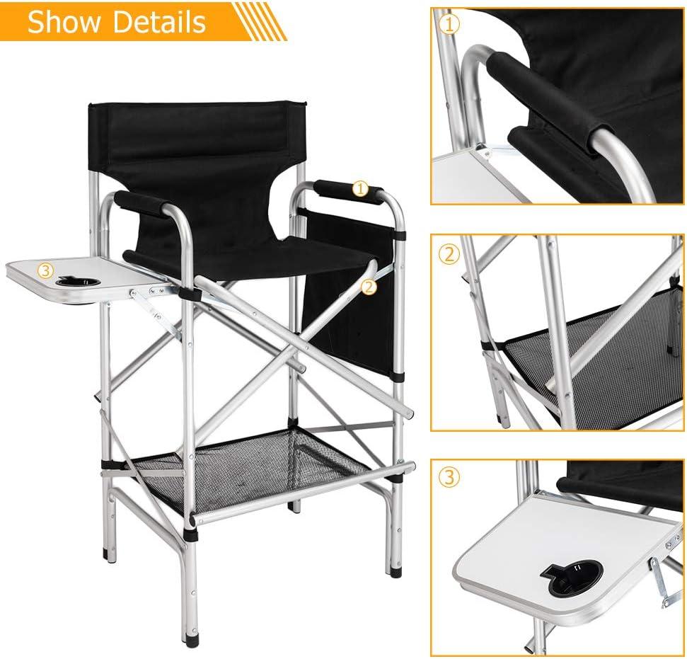 Black Tall Folding Directors Chair with Aluminum Frame and Storage Bag