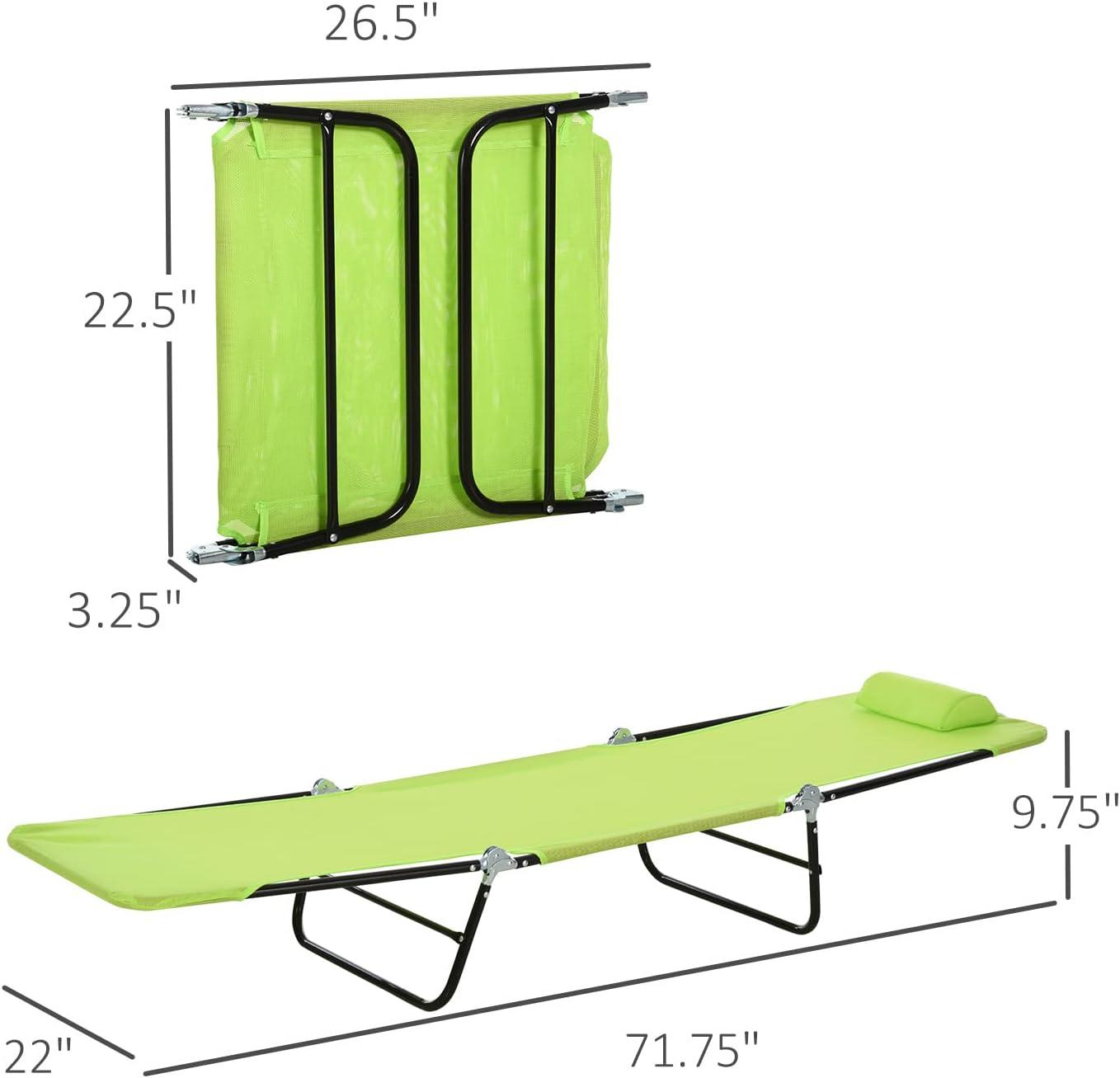 Outsunny Foldable Outdoor Chaise Lounge Chair, 5-Level Reclining Camping Tanning Chair with Breathable Mesh Fabric and Headrest, Green