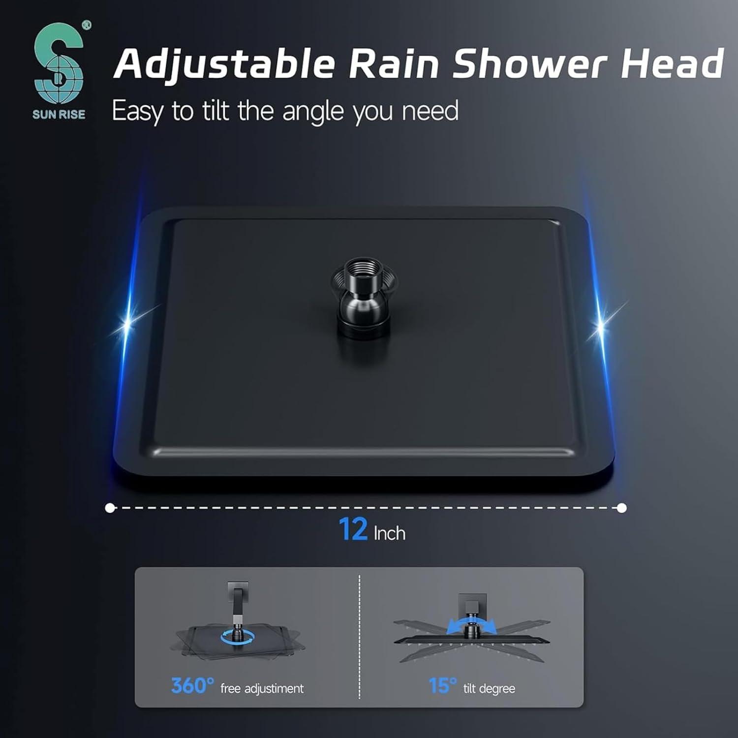 Matte Black 12-Inch Stainless Steel Rain Shower Head