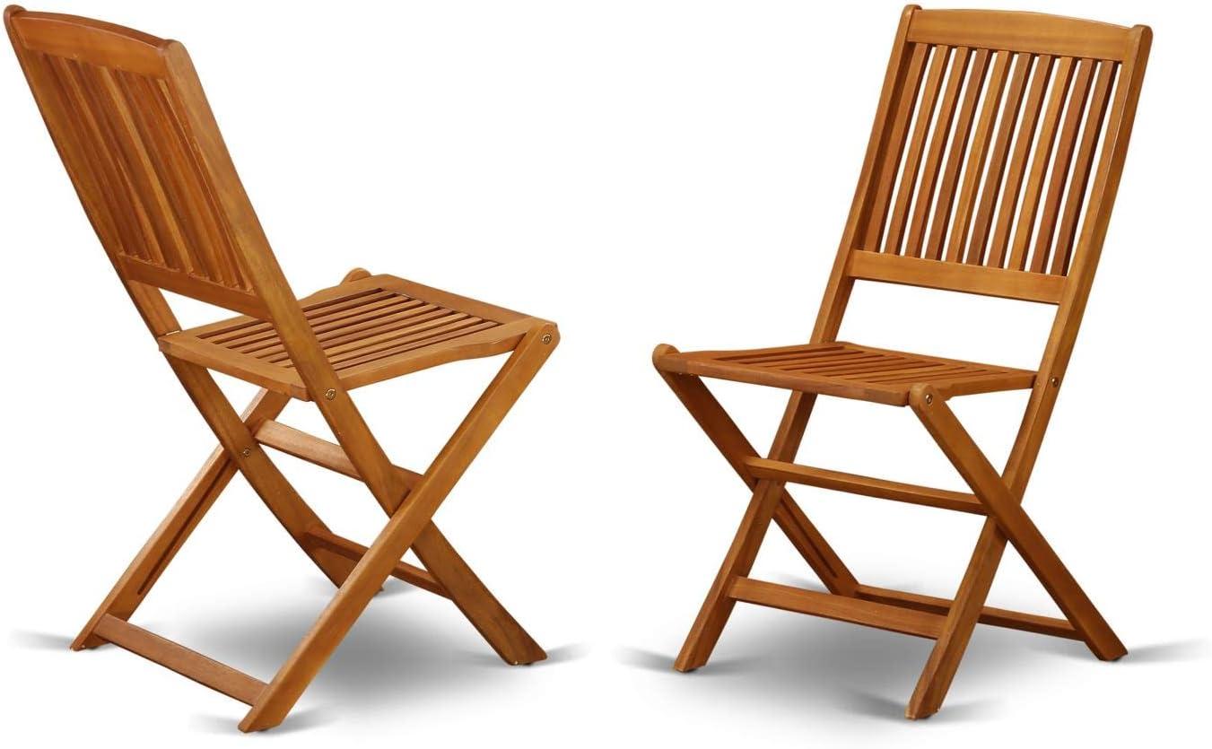 Natural Oil Acacia Wood Foldable Patio Dining Chairs, Set of 2