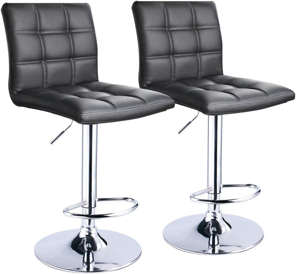 Black Adjustable Swivel Bar Stools with Chrome Base, Set of 2