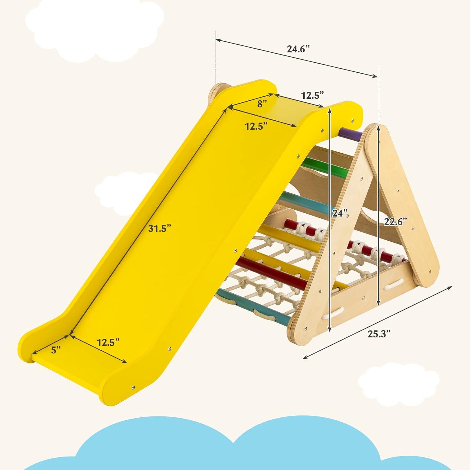 Infans 4 in 1 Wooden Climbing Triangle Set  Triangle Climber w/Ramp Multi-color