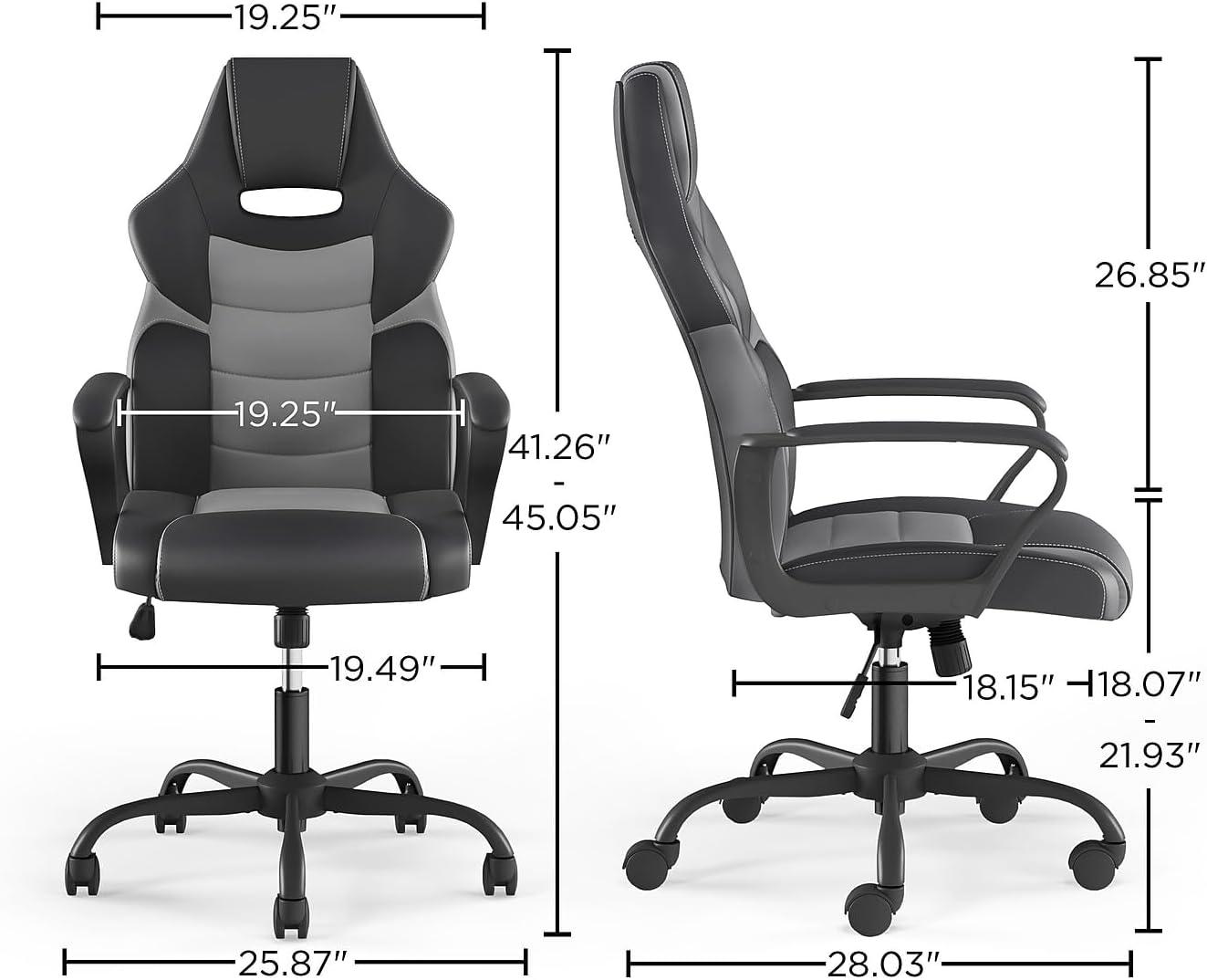 WorkLife Brands Emerge Vector Gaming Chair with Fixed Arms, Black and Gray Faux Leather
