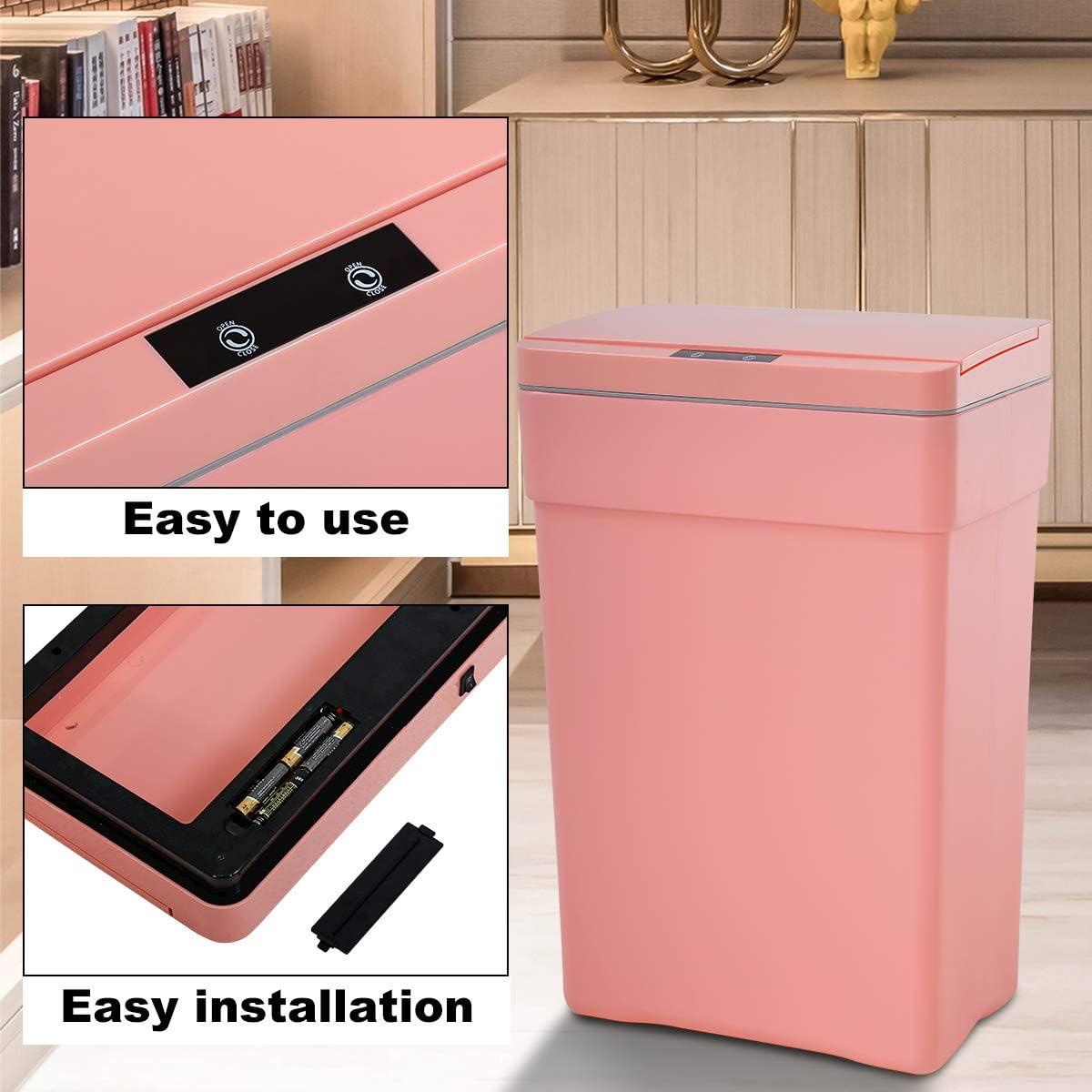 CL.HPAHKL13 Gallon Trash Can Automatic Kitchen Trash Can Touch Free High-Capacity Garbage Can with Lid for Bedroom Bathroom Home Office 50 Liter ,Pink