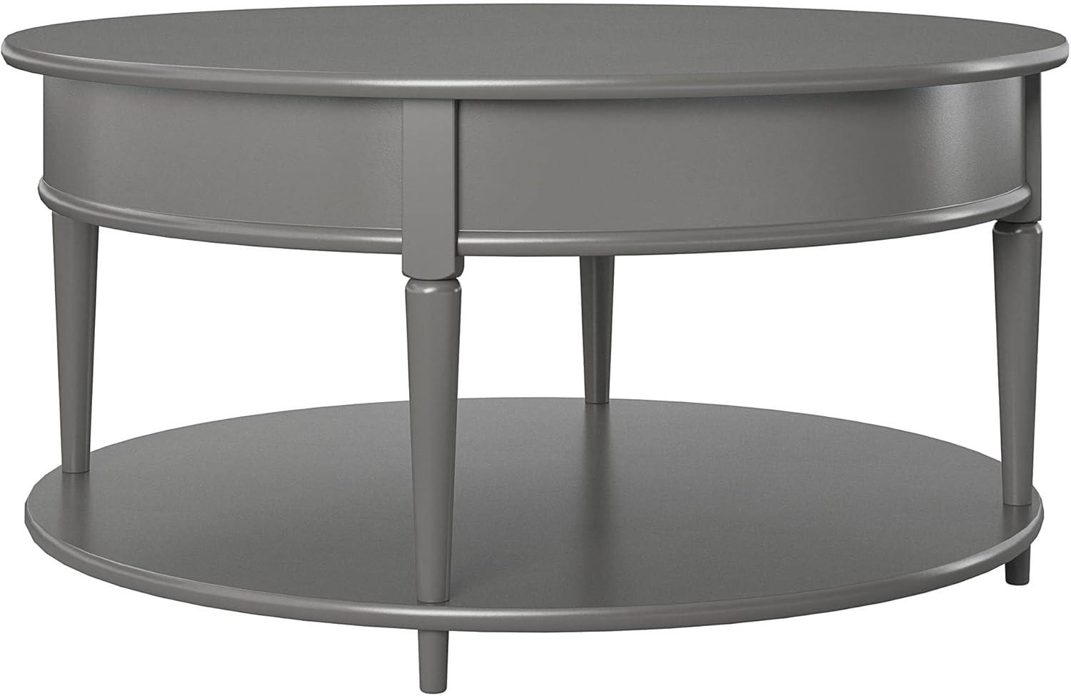 Gray Round MDF Coffee Table with Lower Shelf