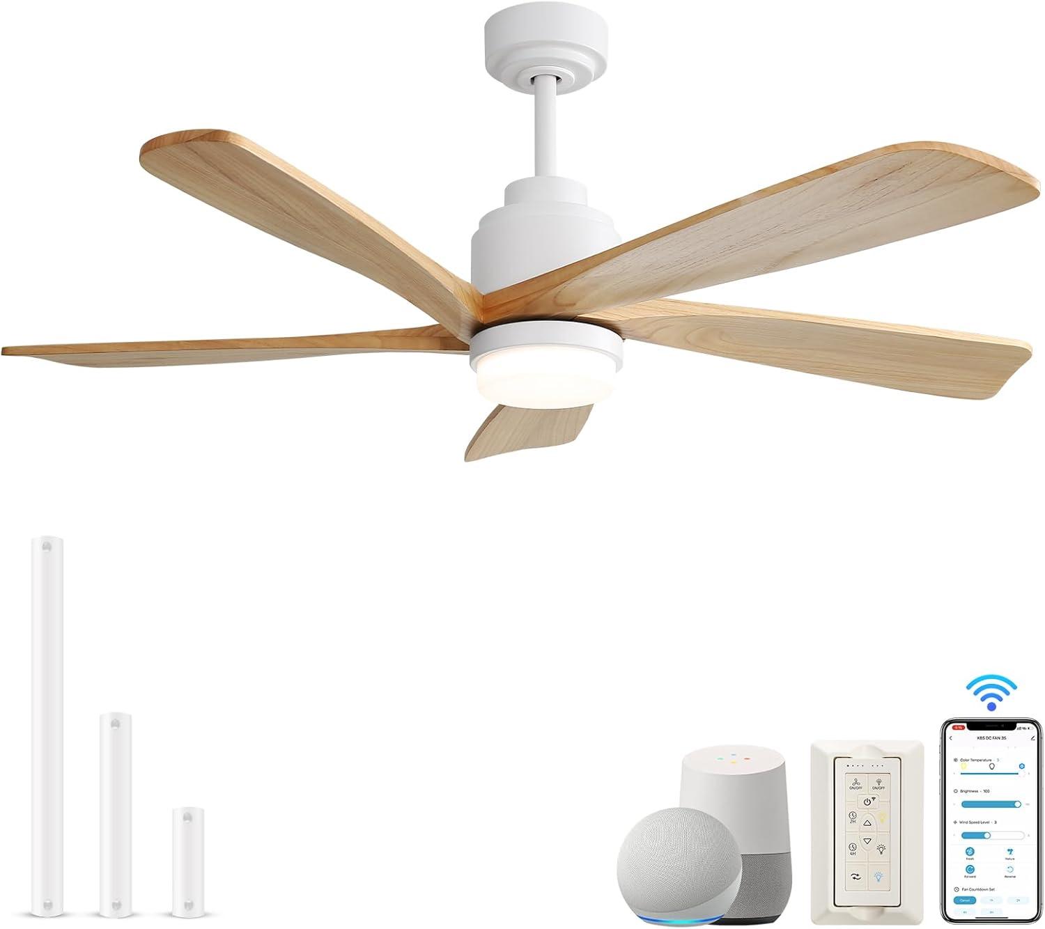 Sofucor 52" 5-Solid Blade Smart Modern Ceiling Fan with LED Light，Remote