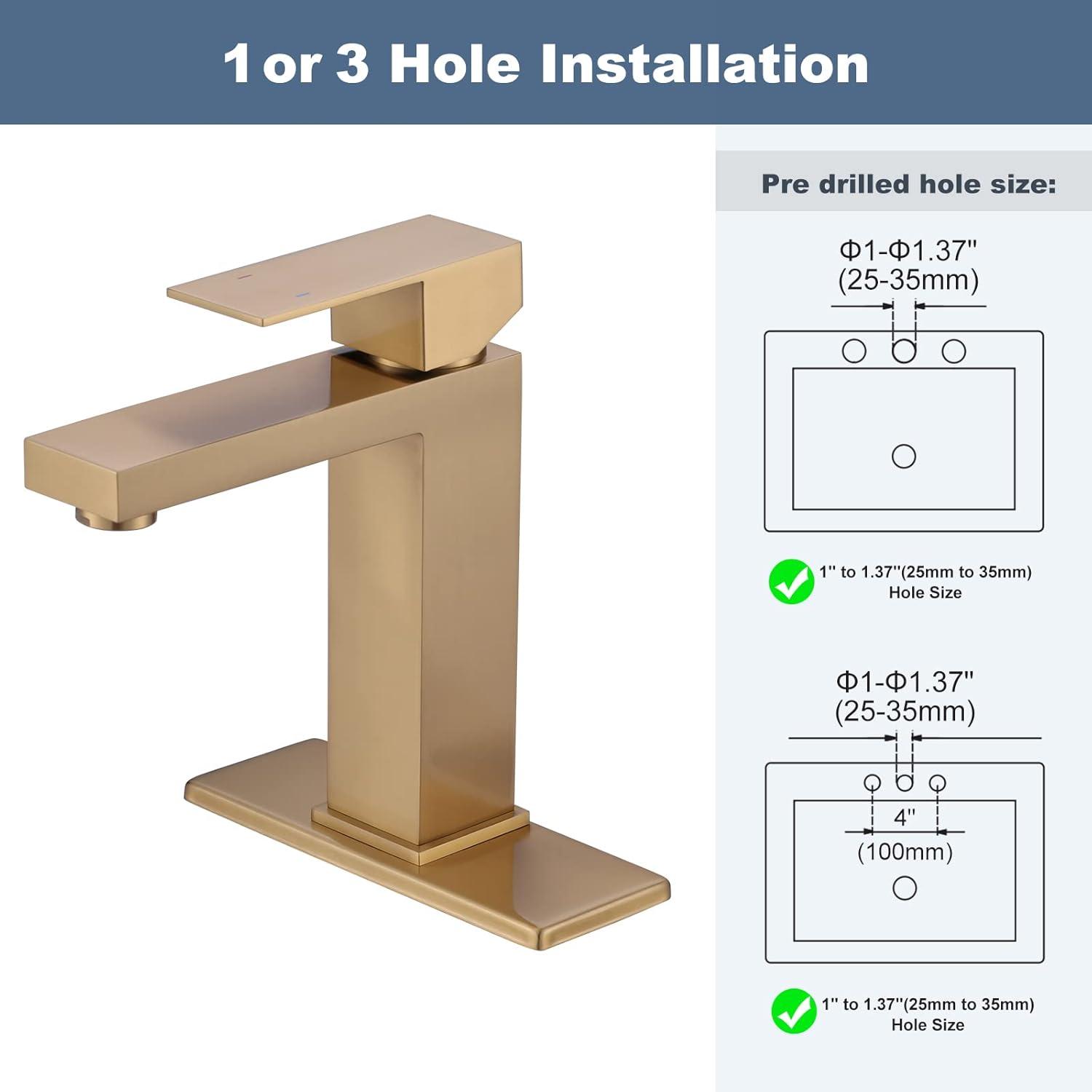 Brushed Gold Stainless Steel Single Handle Bathroom Faucet