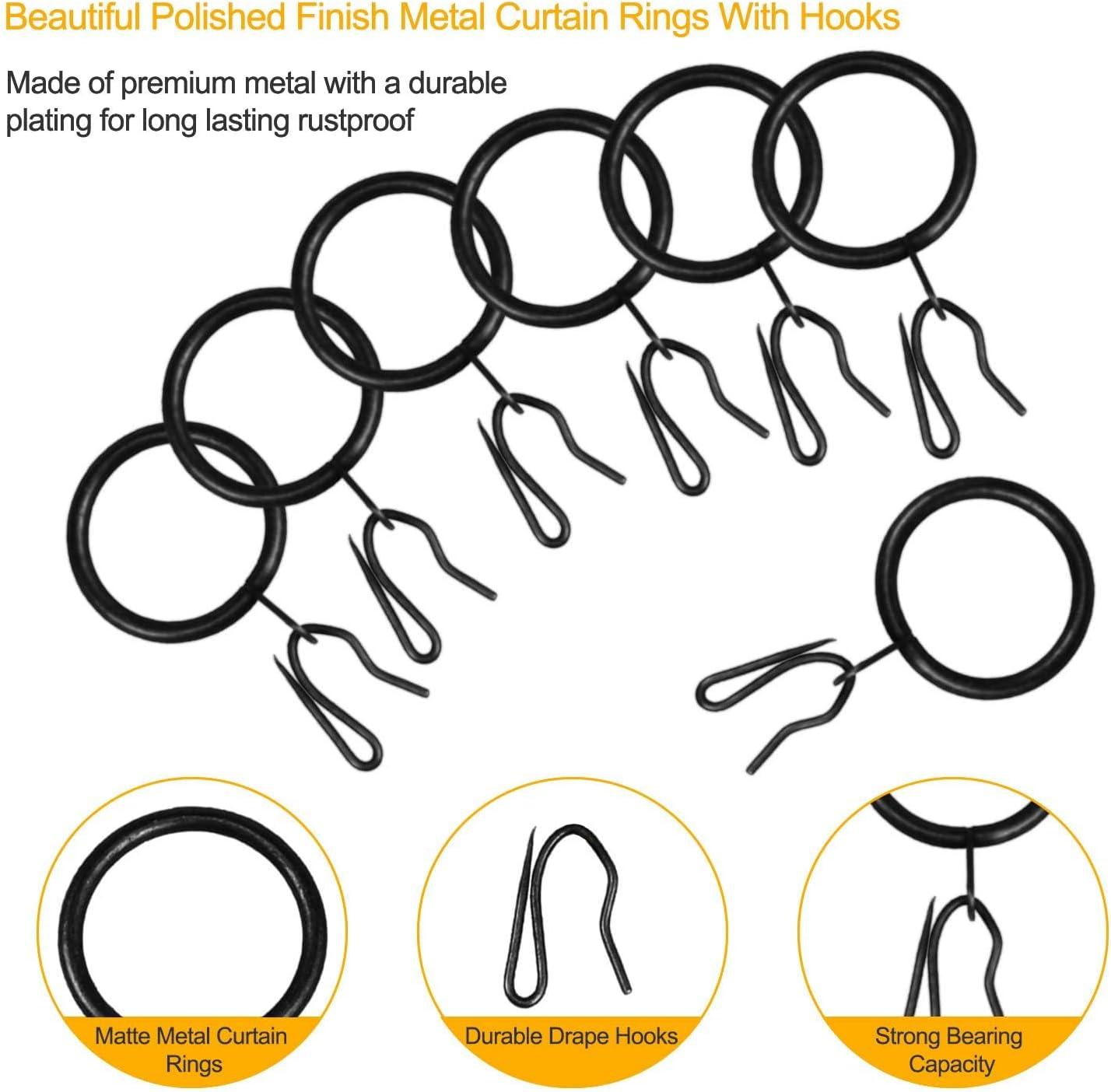 Black Metal Curtain Drapery Rings with Hooks Set, 30 mm, 40 Pcs