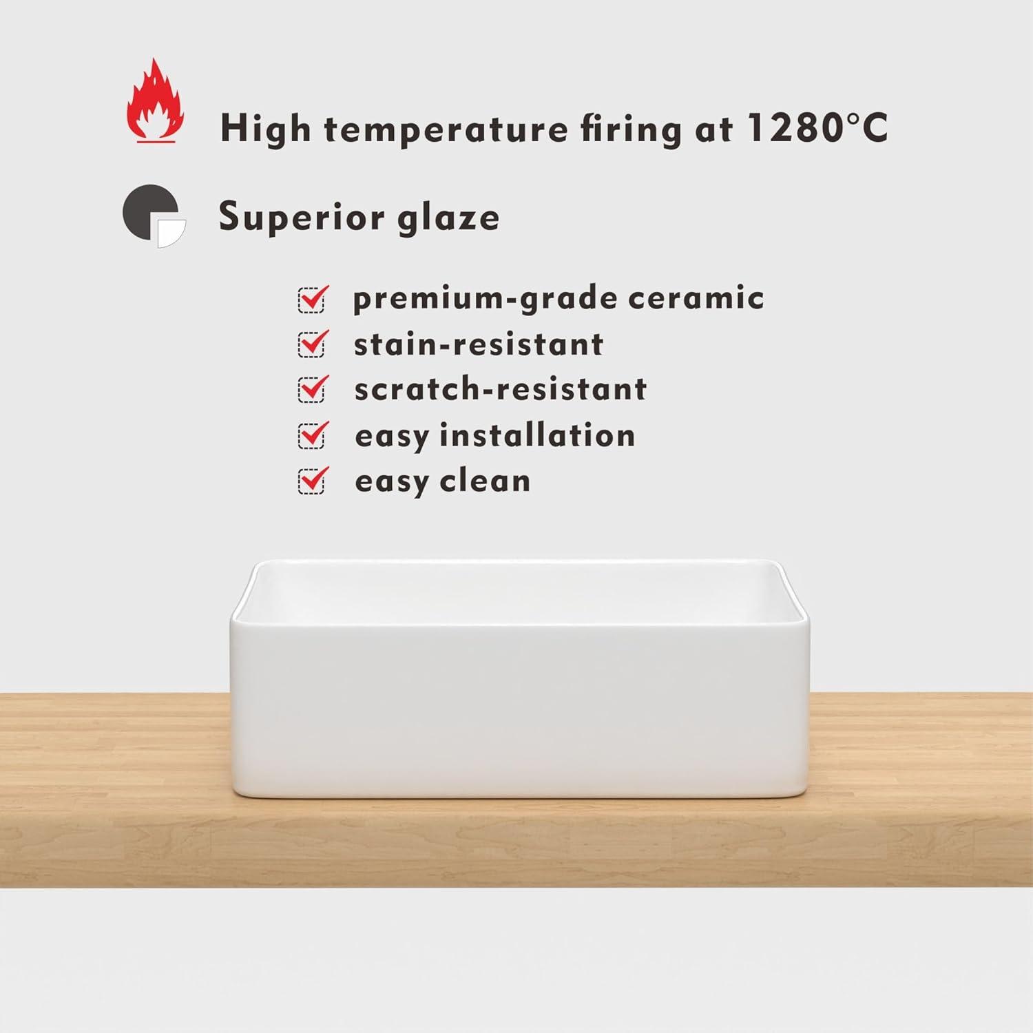 J-FAMILY 14.5'' x 10.6'' Bathroom Small Vessel Sink Above Counter White Porcelain Ceramic Sink Bowl Vanity Sink Lavatory Rectangular Wash Hand Basin