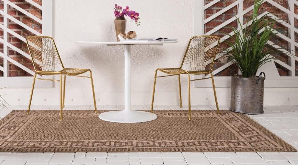 Unique Loom Outdoor Border Collection Area Rug - Greek Key (5' 3" x 8' Rectangle Brown/Light Brown)