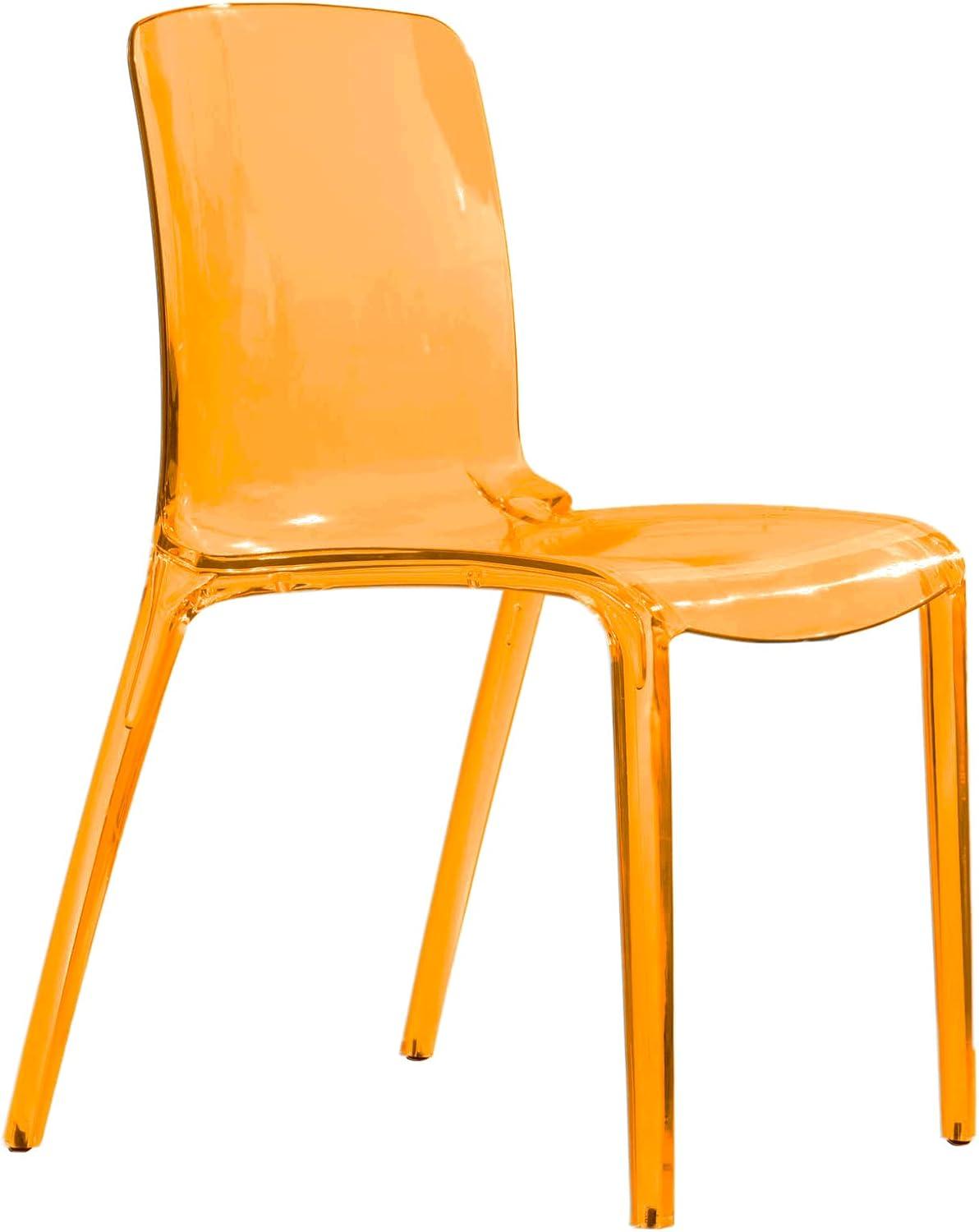 LeisureMod Murray Waterfall Edge Design Acrylic Dining Chair in Transparent Orange