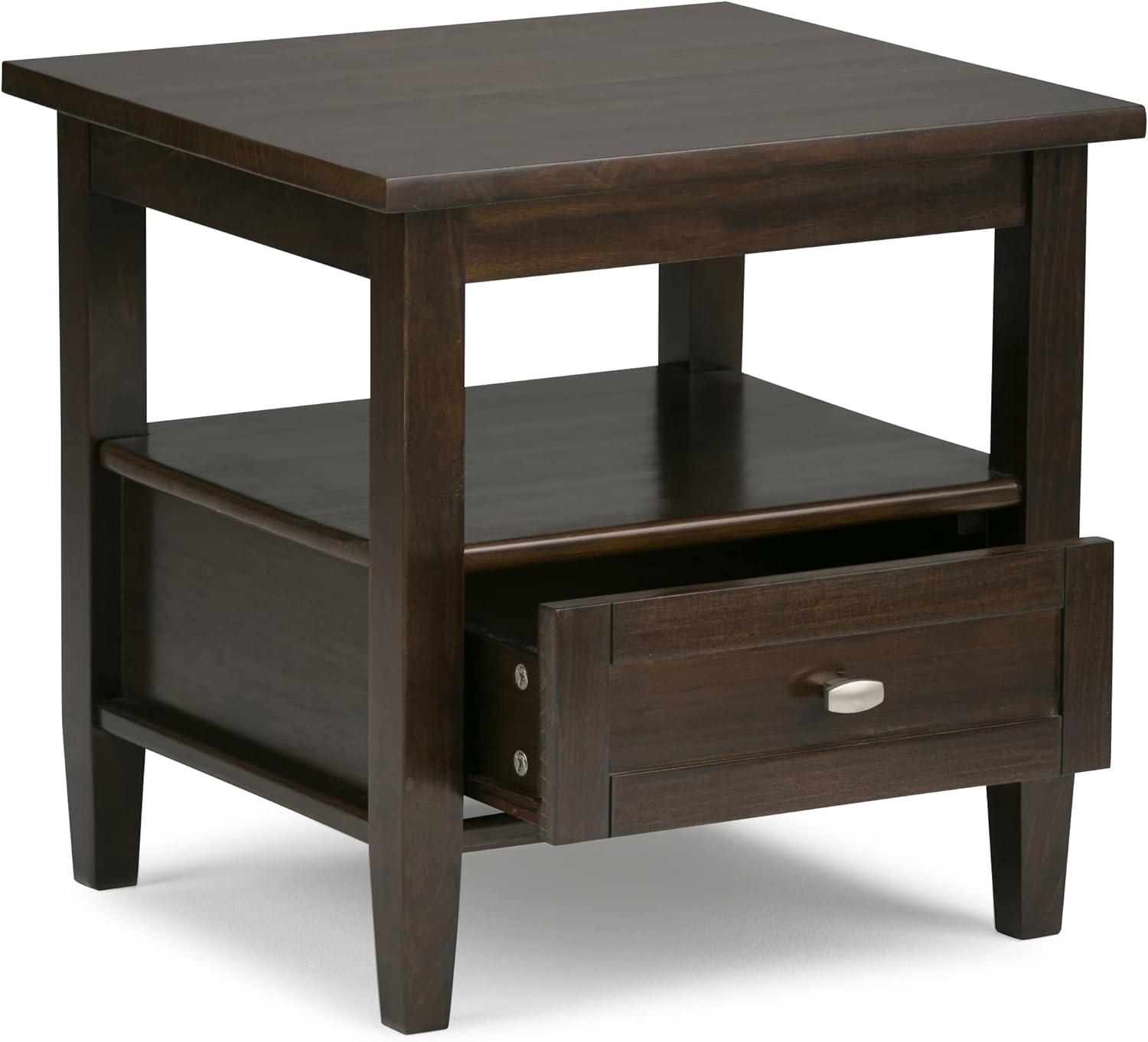 Tobacco Brown Rustic Solid Wood End Table with Storage