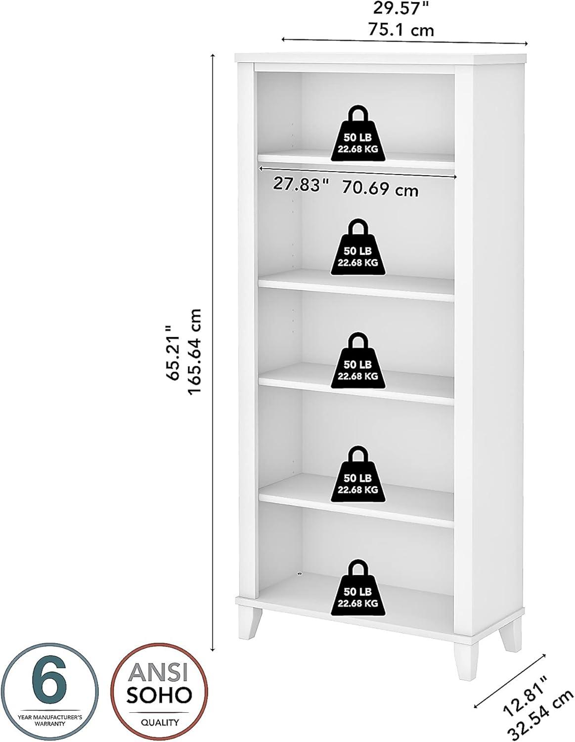 Bush Furniture Somerset 5 Shelf Tall Bookcase in White Finish