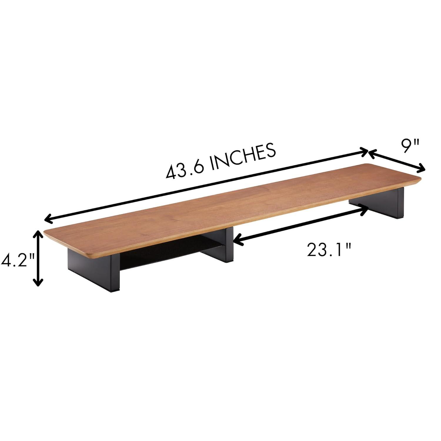 Walnut Monitor Stand for Desk (44 Inch) Large Monitor Stands for 2 Monitors, Desk Shelf for Top of Desk Walnut Monitor Shelf